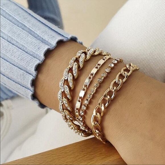 Layered Crystal Bracelets Gold Plated Bracelet Set - Picture 3 of 3